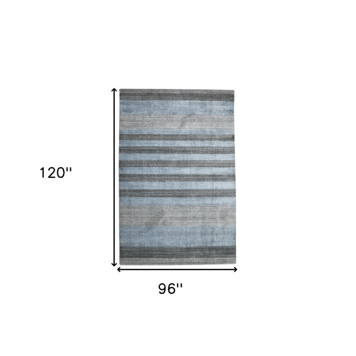 8' X 10' Wool Striped Hand Woven Area Rug - Gray And Light