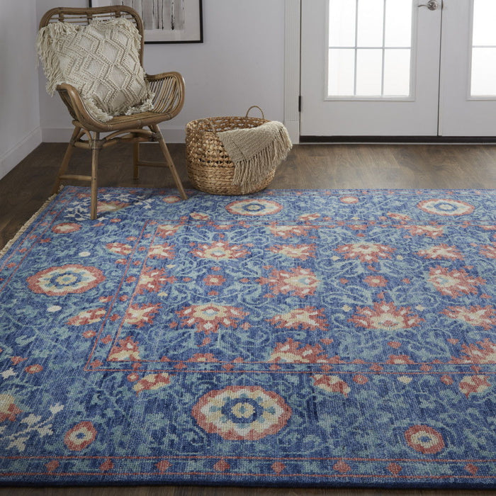 8.5' x 11.5' Wool Floral Hand Knotted Stain Resistant Area Rug - Blue And Red