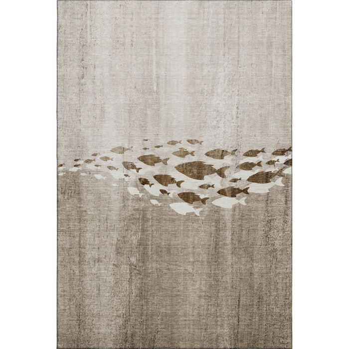 10' X 14' Nautical Washable Area Rug With UV Protection (652797) - Taupe / Ivory