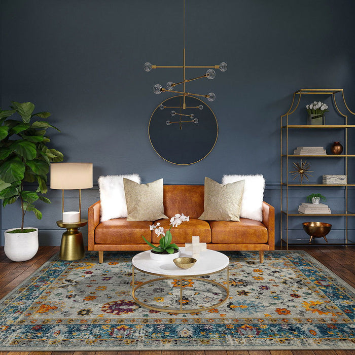 9' x 12' Floral Power Loom Area Rug - Blue And Orange