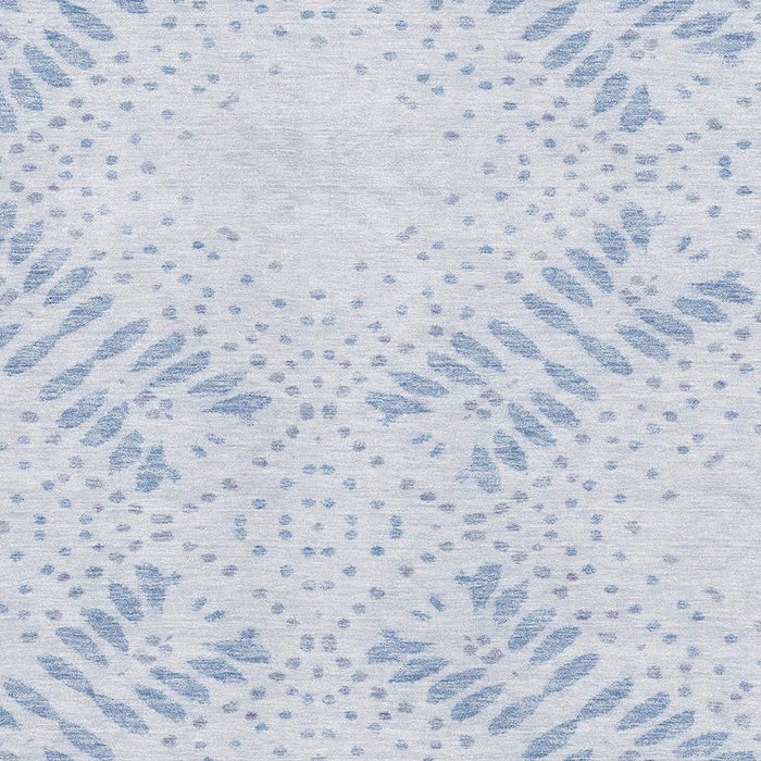 10' X 14' Floral Washable Area Rug With UV Protection - Blue / Ivory