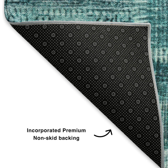 10' X 14' Patchwork Washable Area Rug With UV Protection (652971) - Teal / Ivory
