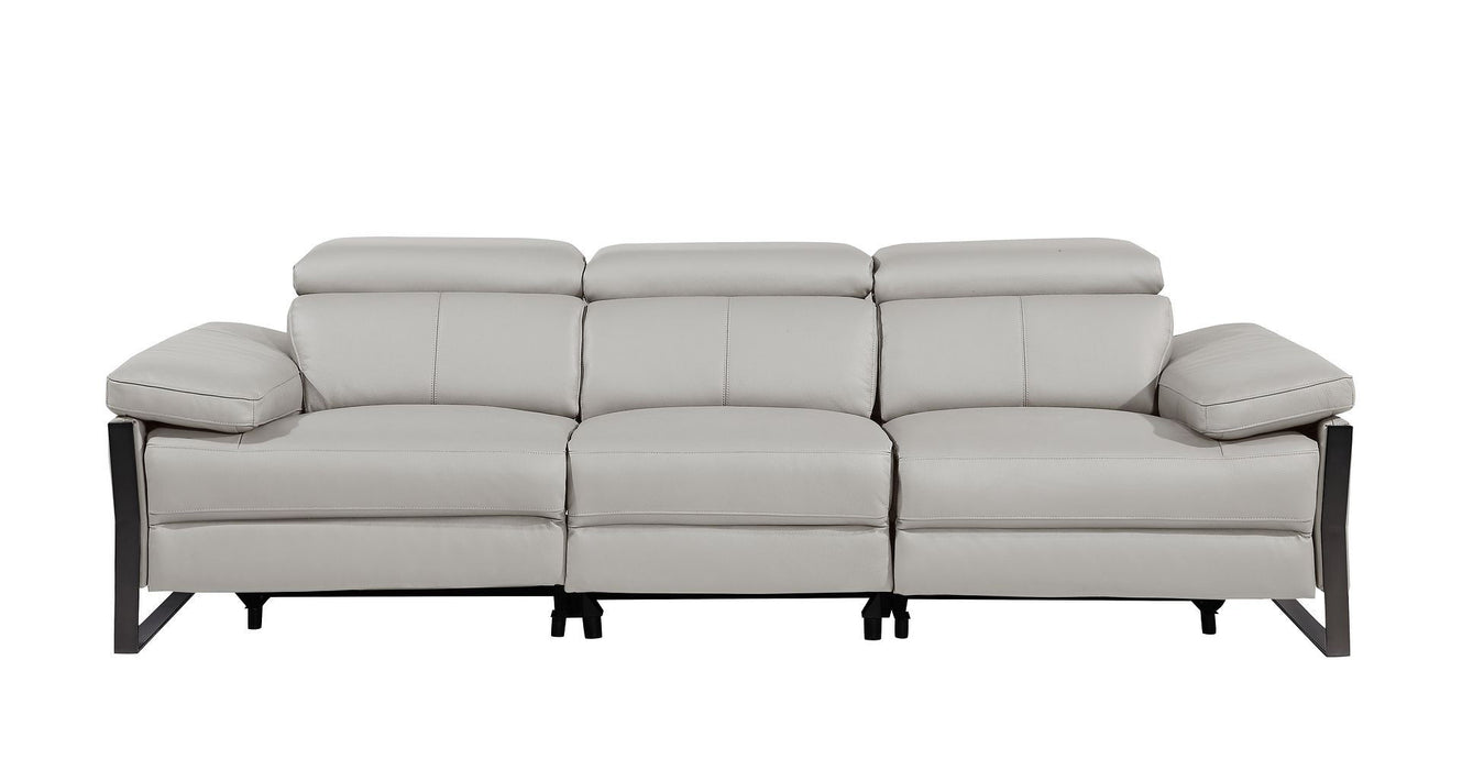 Top Grain Leather Reclining Metal USB Sofa (720333) - Light Gray