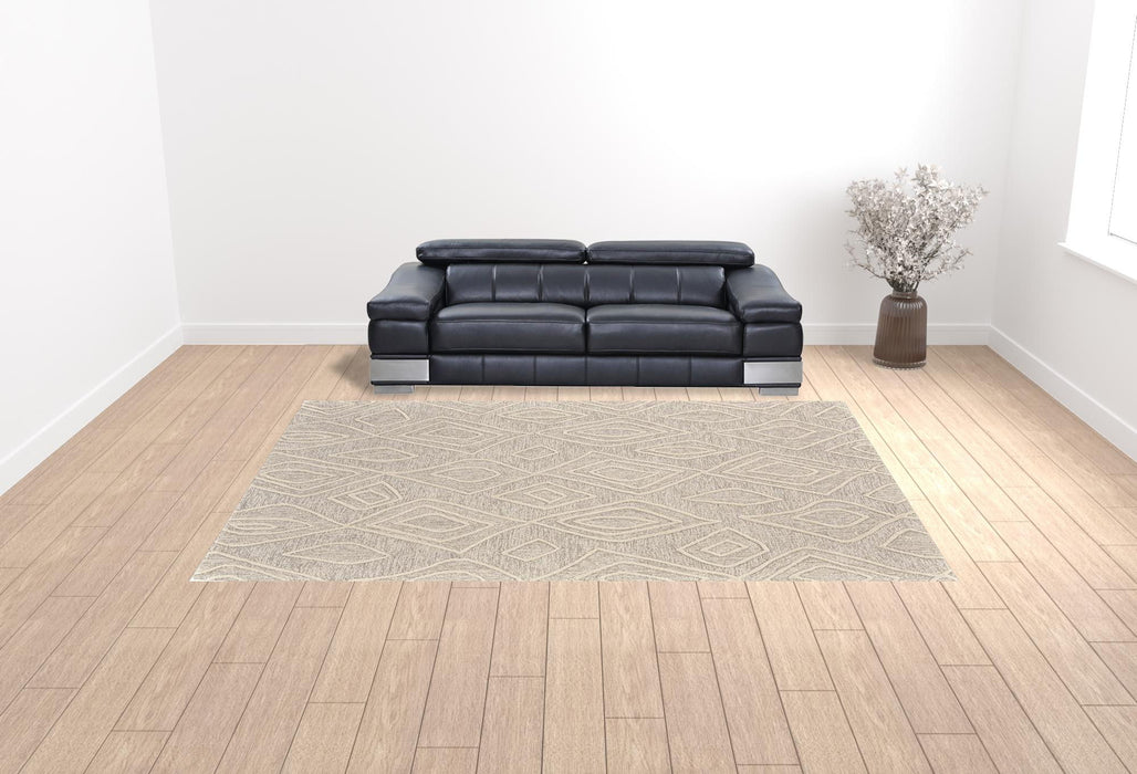9.5' x 13.5' Wool Geometric Tufted Handmade Stain Resistant Area Rug - Ivory And Tan