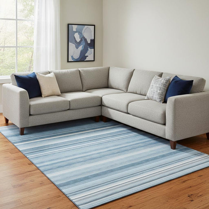 10' X 14' Striped Washable Area Rug With UV Protection (647698) - Blue / Ivory