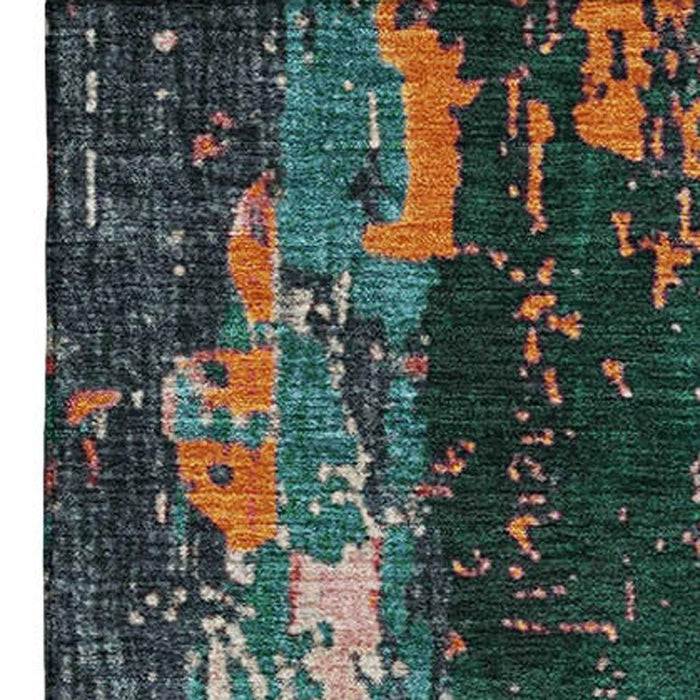 10' X 14' Abstract Washable Area Rug With UV Protection (706241) - Teal / Orange / Pink