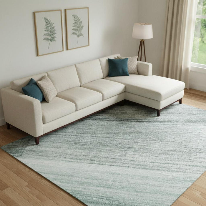 10' X 14' Striped Washable Area Rug With UV Protection (717266) - Teal / Ivory