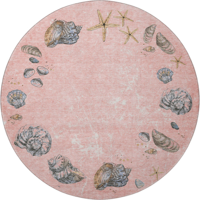 8' Geometric Washable Round Rug With UV Protection (646058) - Peach / Gray / Ivory