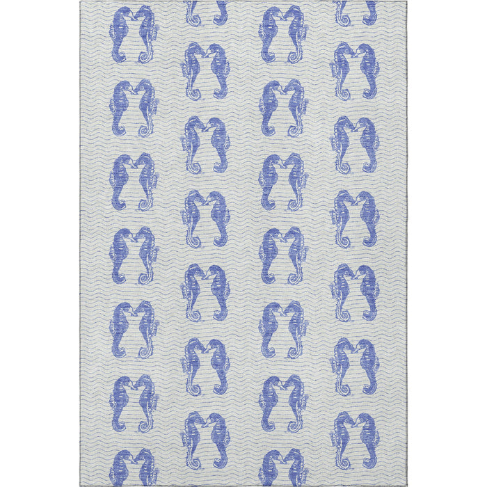 10' X 14' Coastal Geometric Washable Area Rug With UV Protection - Blue And Ivory