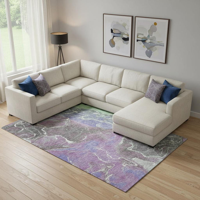 10' X 14' Abstract Washable Area Rug With UV Protection (701219) - Purple / Blue / Green