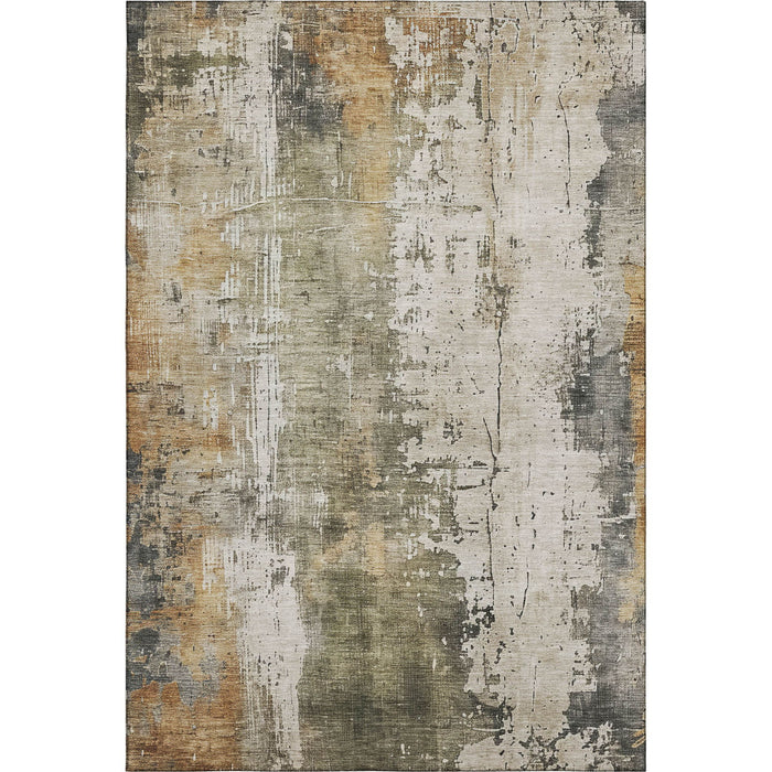 10' X 14' Abstract Washable Area Rug With UV Protection (696020) - Olive Green / Copper / Ivory