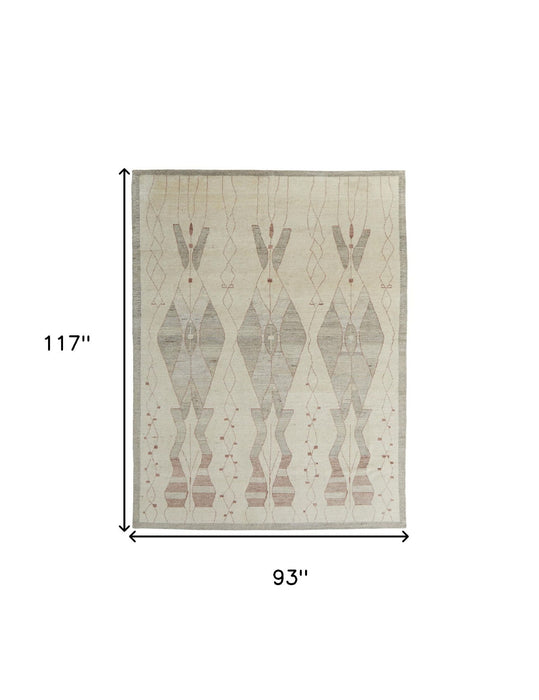 8' x 10' Wool Geometric Hand Knotted Area Rug - Gray And Red