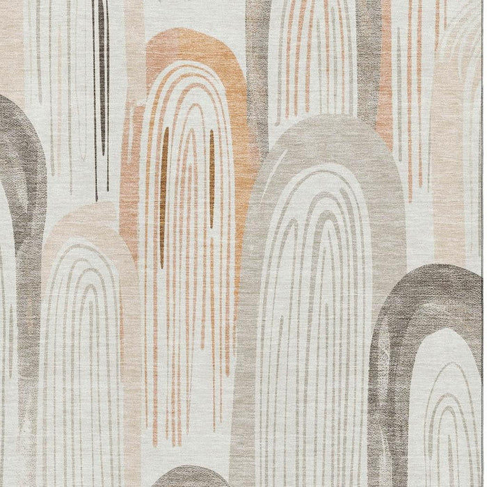10' X 14' Geometric Washable Area Rug With UV Protection (694610) - Ivory / Peach / Taupe