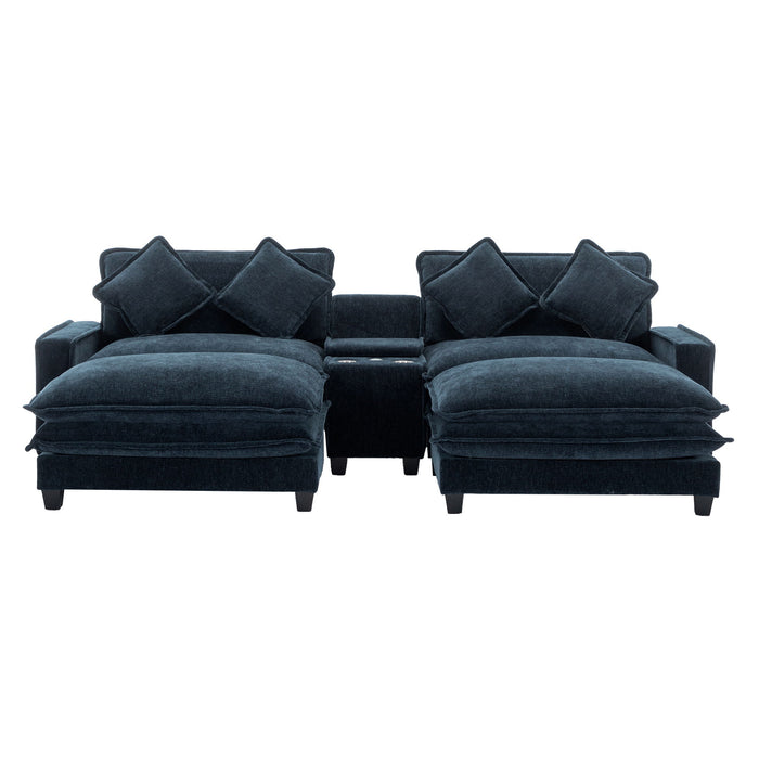 Sectional Sofa Upholstered Sofa With Two Removable Ottoman, Two USB Ports, Two Cup Holders And Large Storage Box For Living Room