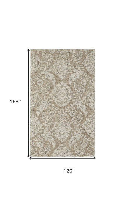 10' X 14' Wool Oriental Hand Tufted Area Rug - Tan / Ivory