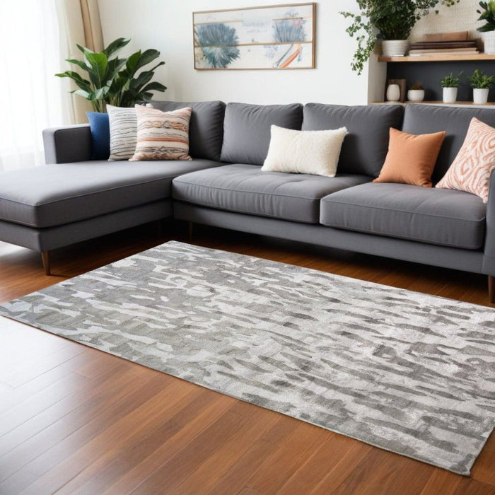 8' x 10' Abstract Tufted Handmade Area Rug - Gray Taupe And Silver