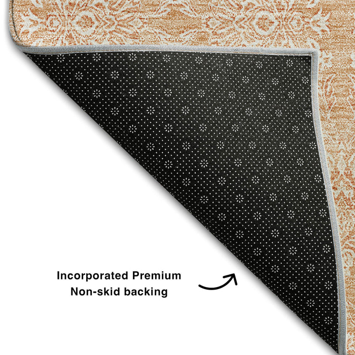 10' X 14' Floral Washable Area Rug With UV Protection (656915) - Peach / Ivory