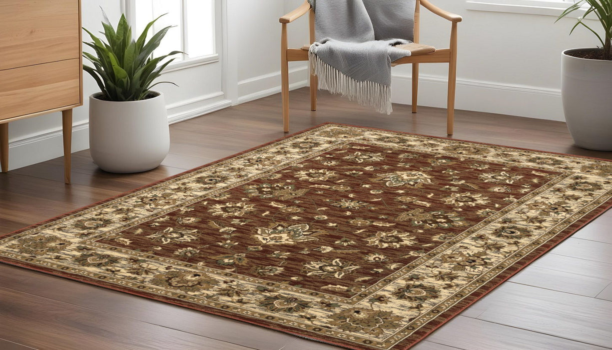 8' Floral Square Rug - Red And Ivory