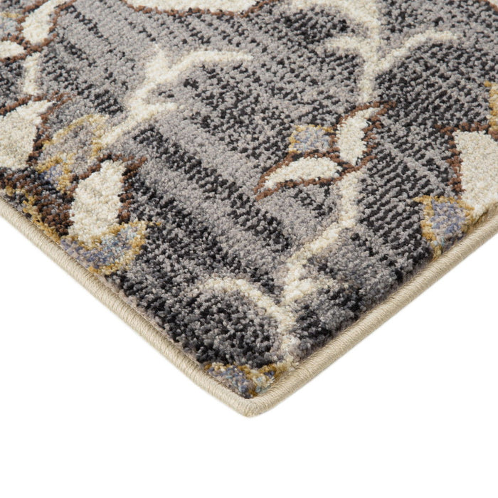 9' x 12' Floral Medallion Power Loom Area Rug - Ivory Gray And Black