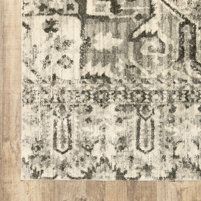 6' x 9' Oriental Power Loom Stain Resistant Area Rug - Gray Ivory And Brown