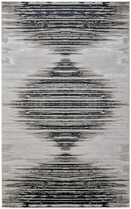 8' x 10' Geometric Power Loom Area Rug - Black And Silver