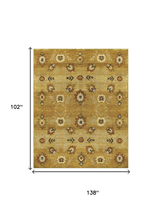 9' X 12' Wool Floral Hand Knotted Area Rug (744339) - Gold / Tan / Red
