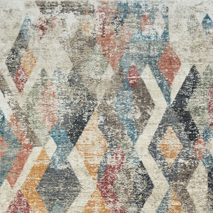 8' x 10' Geometric Distressed Area Rug With Fringe - Beige Blue And Gray