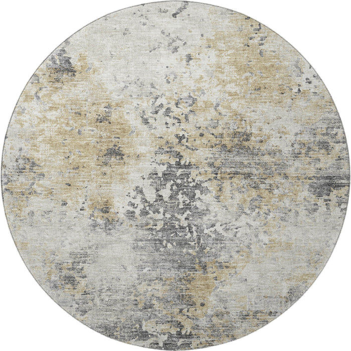 8' Abstract Washable Round Rug With UV Protection - Midnight