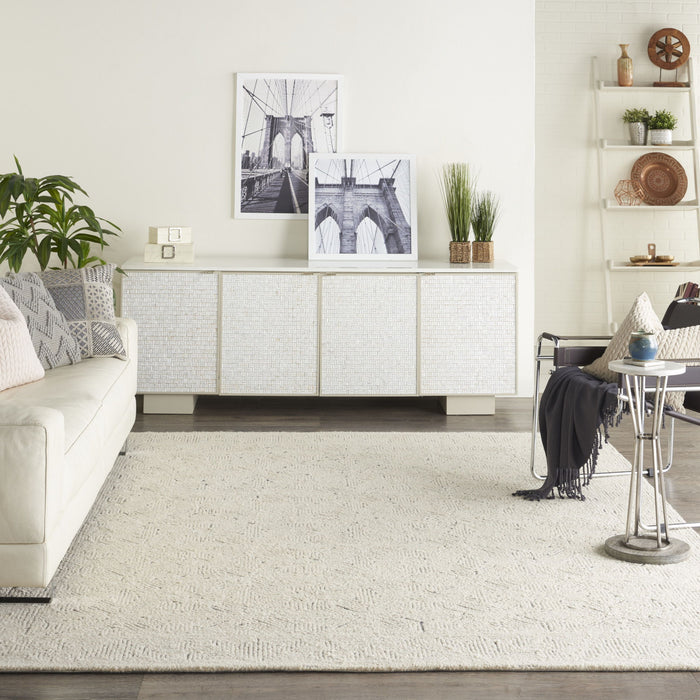 8' X 10' Wool Abstract Area Rug - Navy Blue And Ivory