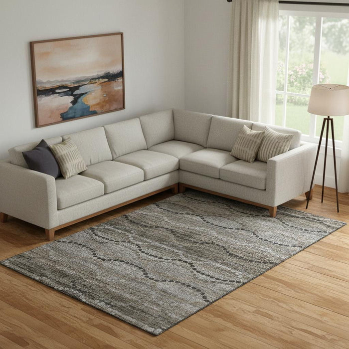 10' X 14' Abstract Geometric Washable Area Rug With UV Protection (715315) - Chocolate / Gray