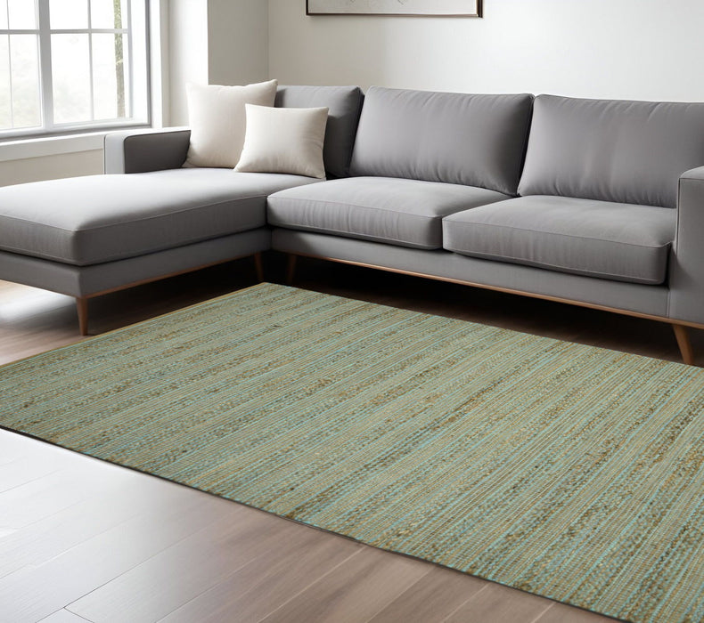 8' X 10' Jute Striped Flatweave Handmade Area Rug - Aqua And Brown