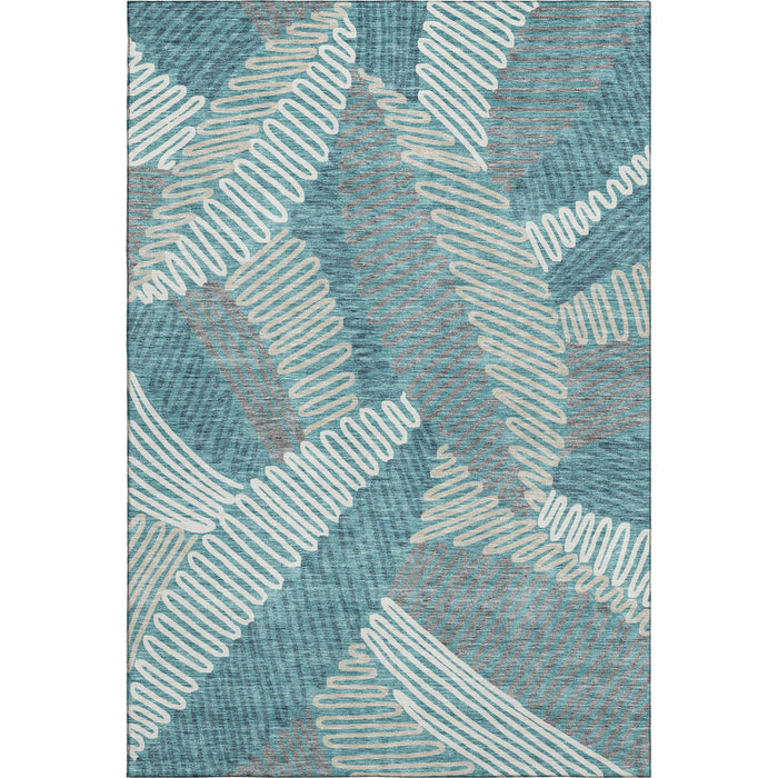 10' X 14' Floral Washable Area Rug With UV Protection (671936) - Teal / Ivory / Gray