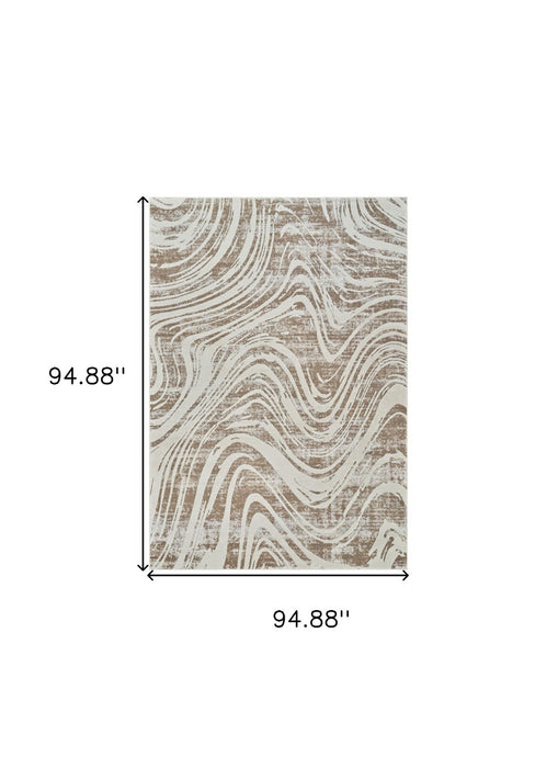 7.9' x 7.9' Modern Abstract Distressed Polypropylene Area Rug - Beige And Brown