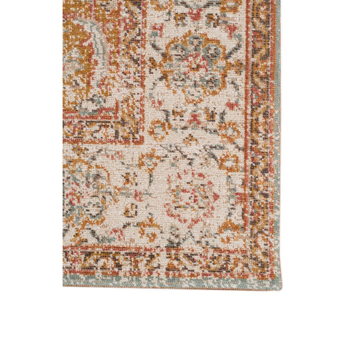 9' x 12' Oriental Power Loom Worn Faded Area Rug - Sea Blue And Orange