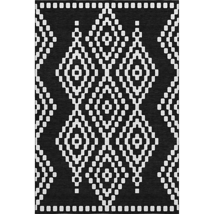 10' X 14' Geometric Washable Area Rug With UV Protection (670784) - Black / Ivory