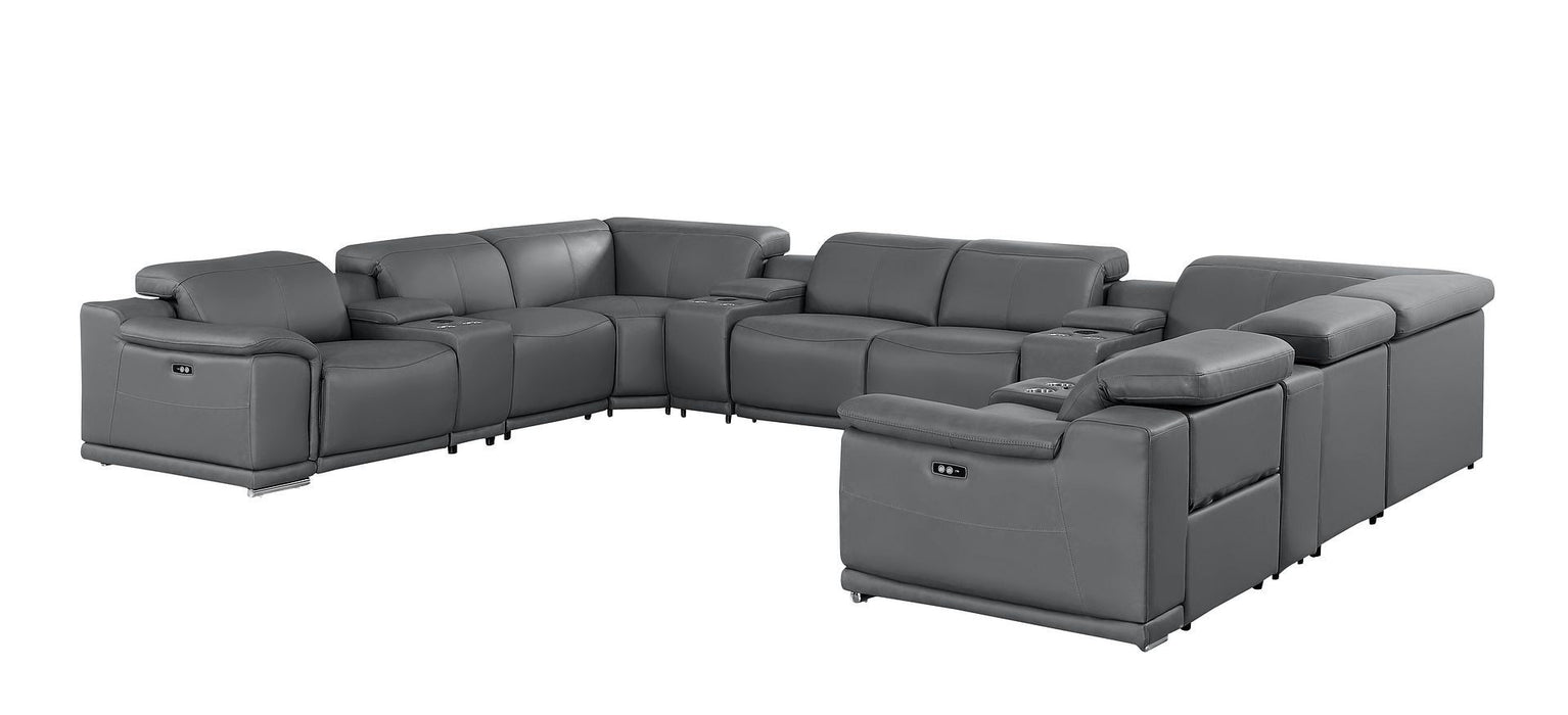 Leather Modular U Shaped Twelve Piece Corner Sectional With Console - Battleship Gray