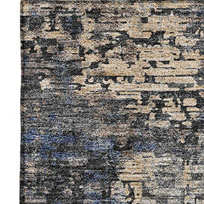 8' X 10' Abstract Washable Area Rug With UV Protection - Charcoal And Beige