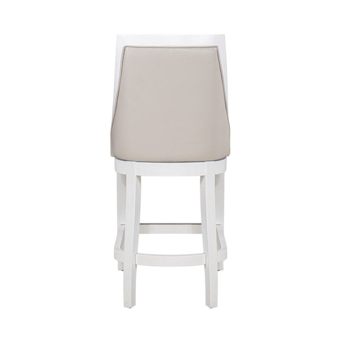 Faux Leather And Solid Wood Counter Height Swivel Bar Chair - Pearl Silver And White