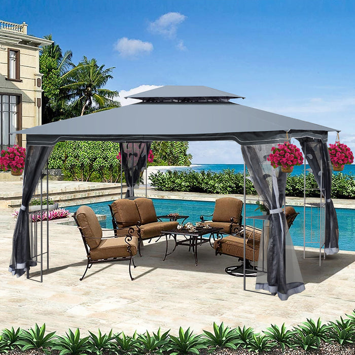 Giga patio gazebo tent with ventilated double roof and mosquito net, ideal for backyard or garden outdoor shade and protection
