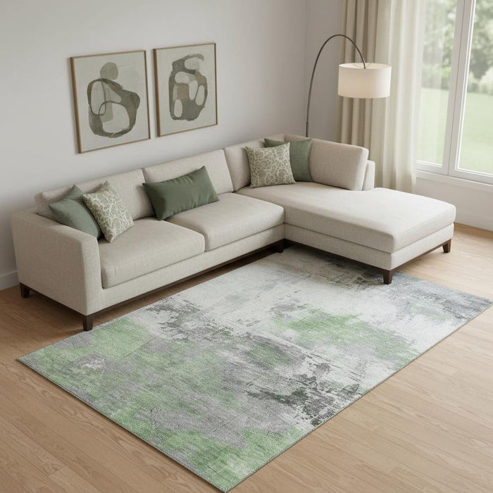 10' X 14' Abstract Washable Area Rug With UV Protection (697158) - Artichoke Green / Gray / Ivory