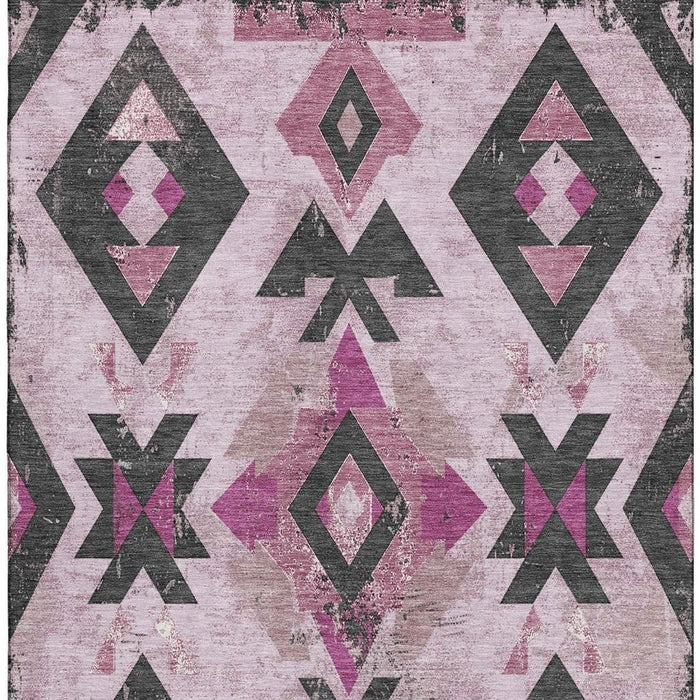 10' X 14' Southwestern Washable Area Rug With UV Protection (706763) - Pink / Charcoal