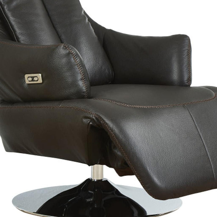 Tufted Genuine Leather Power Swivel Recliner (730567) - Brown