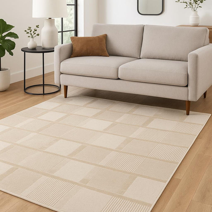 5' X 7' Geometric Power Loom Area Rug (572707) - Tan