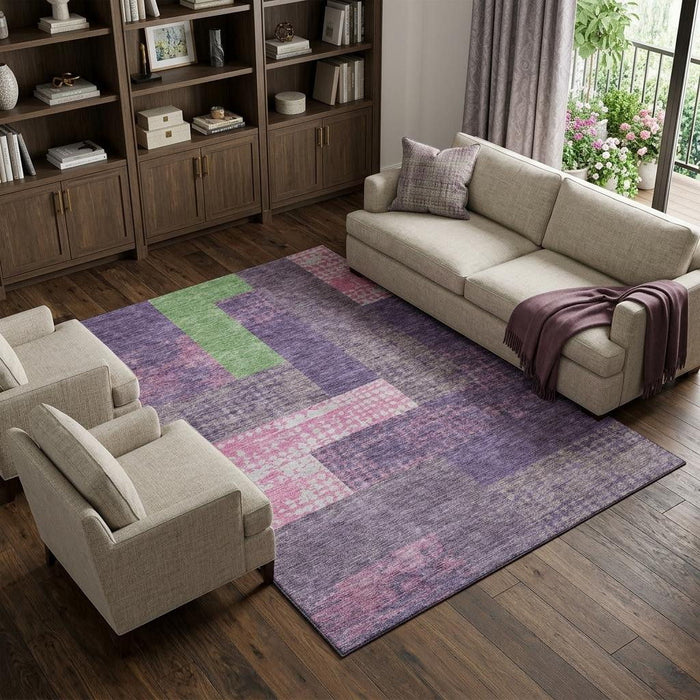 10' X 14' Geometric Washable Area Rug With UV Protection (674976) - Purple / Green / Pink