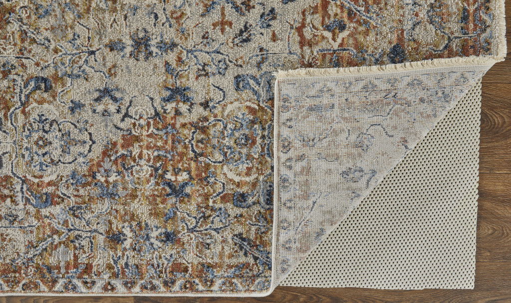 12' x 15' Floral Power Loom Area Rug With Fringe - Tan Ivory And Orange