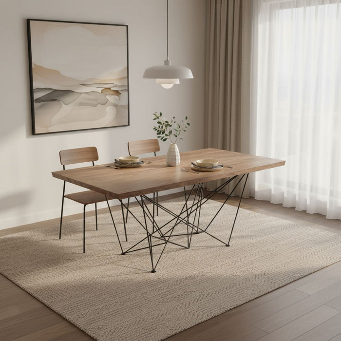 Solid Wood Metal, Dining Table - Light Brown