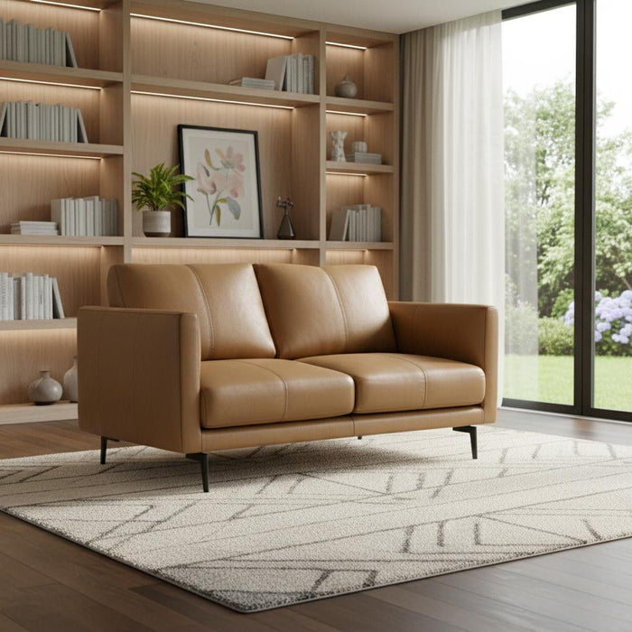 60" Leather Sofa With Black Legs - Brown
