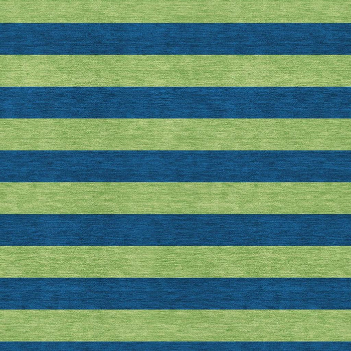 8' X 10' Striped Washable Area Rug With UV Protection (647756) - Navy Blue / Green