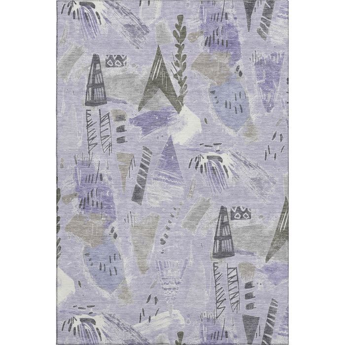 10' X 14' Geometric Washable Area Rug With UV Protection (694526) - Lavender / Ivory / Gray