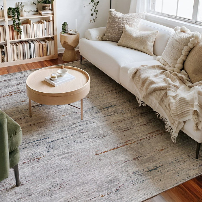 7' x 10' Distressed Area Rug - Beige And Gray